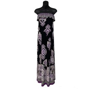 WHBM Black Paisley Comfy Strapless A Line Maxi Dress Size L